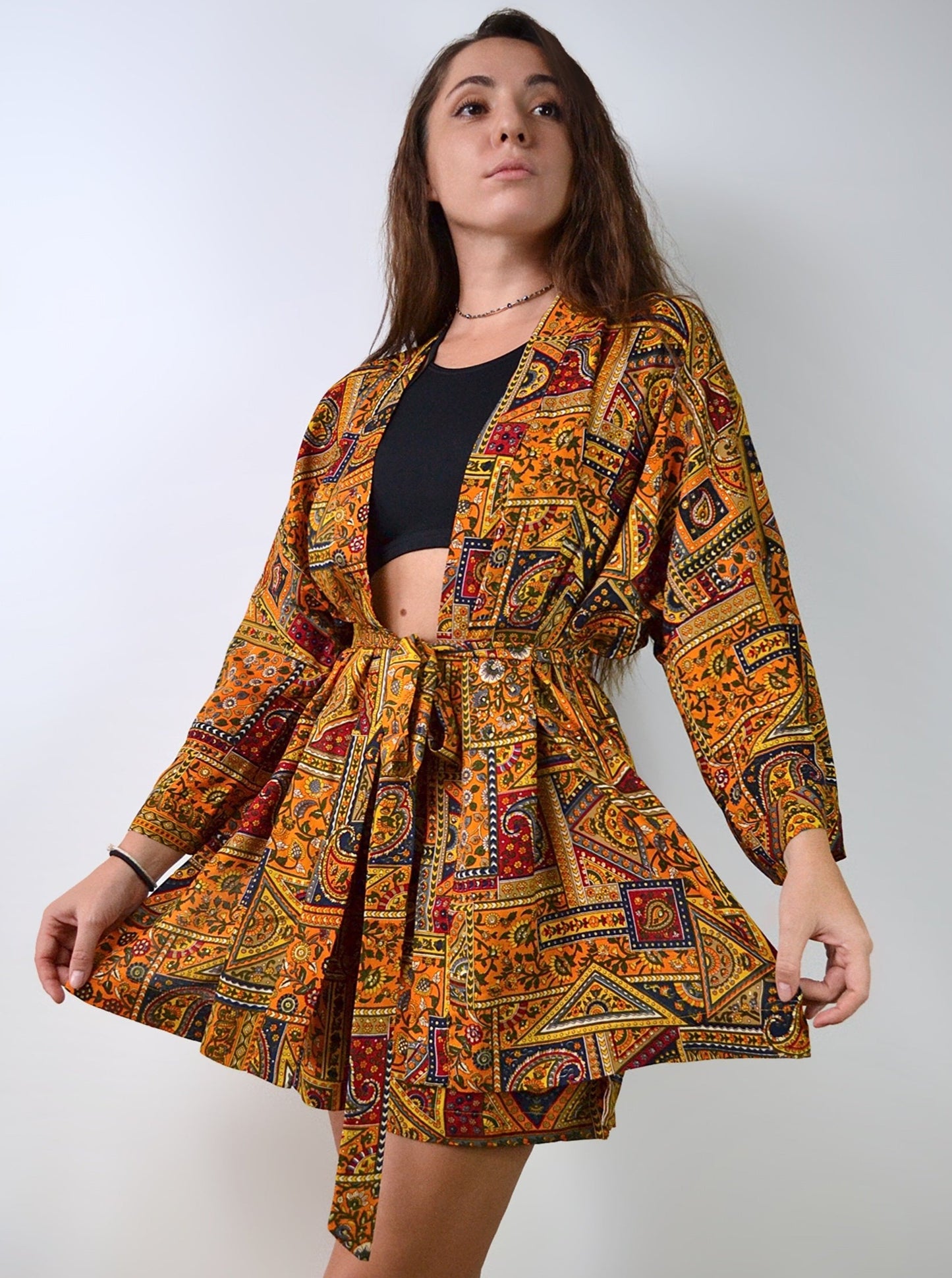 Kimono and shorts set / Triangles (premium cotton)