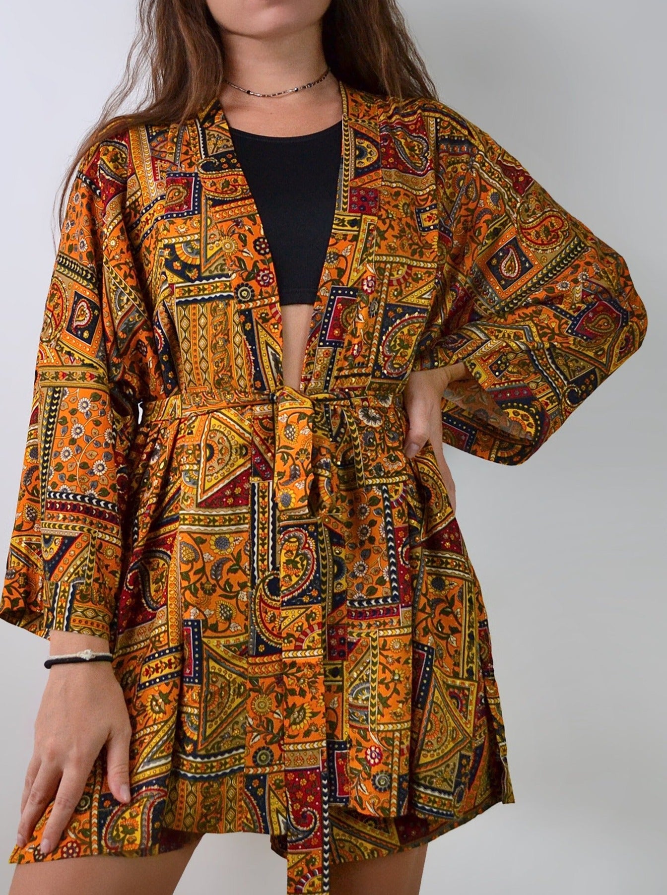 Kimono and shorts set / Triangles (premium cotton)