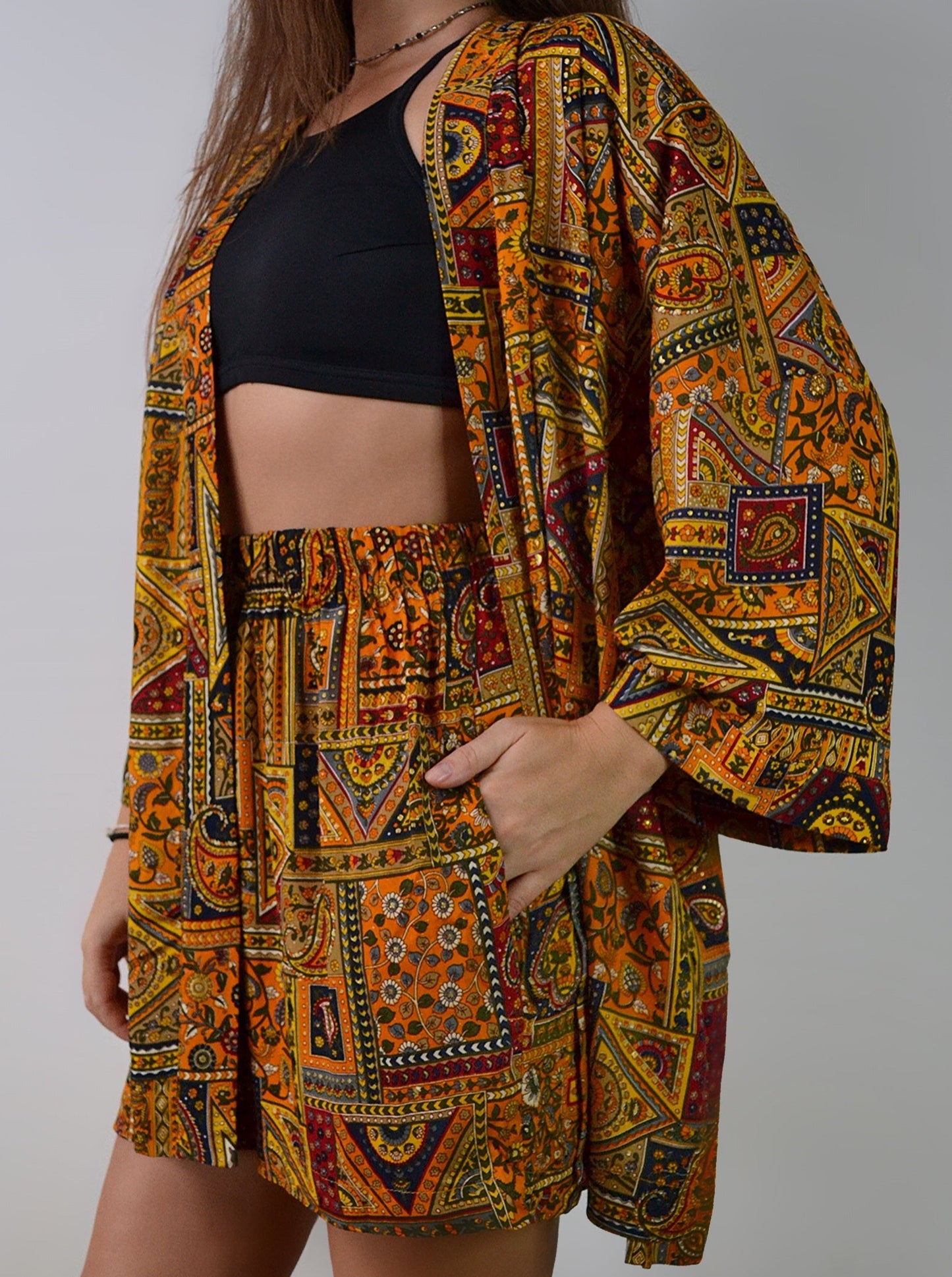 Kimono and shorts set / Triangles (premium cotton)
