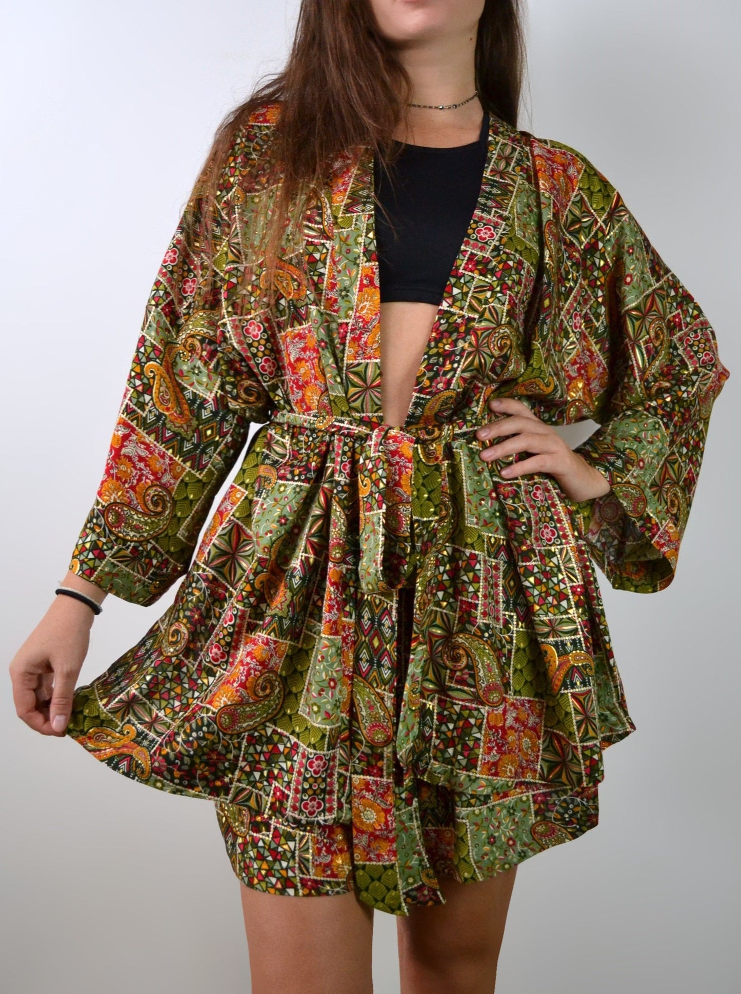 Kimono and shorts set / Summer pattern (premium cotton)