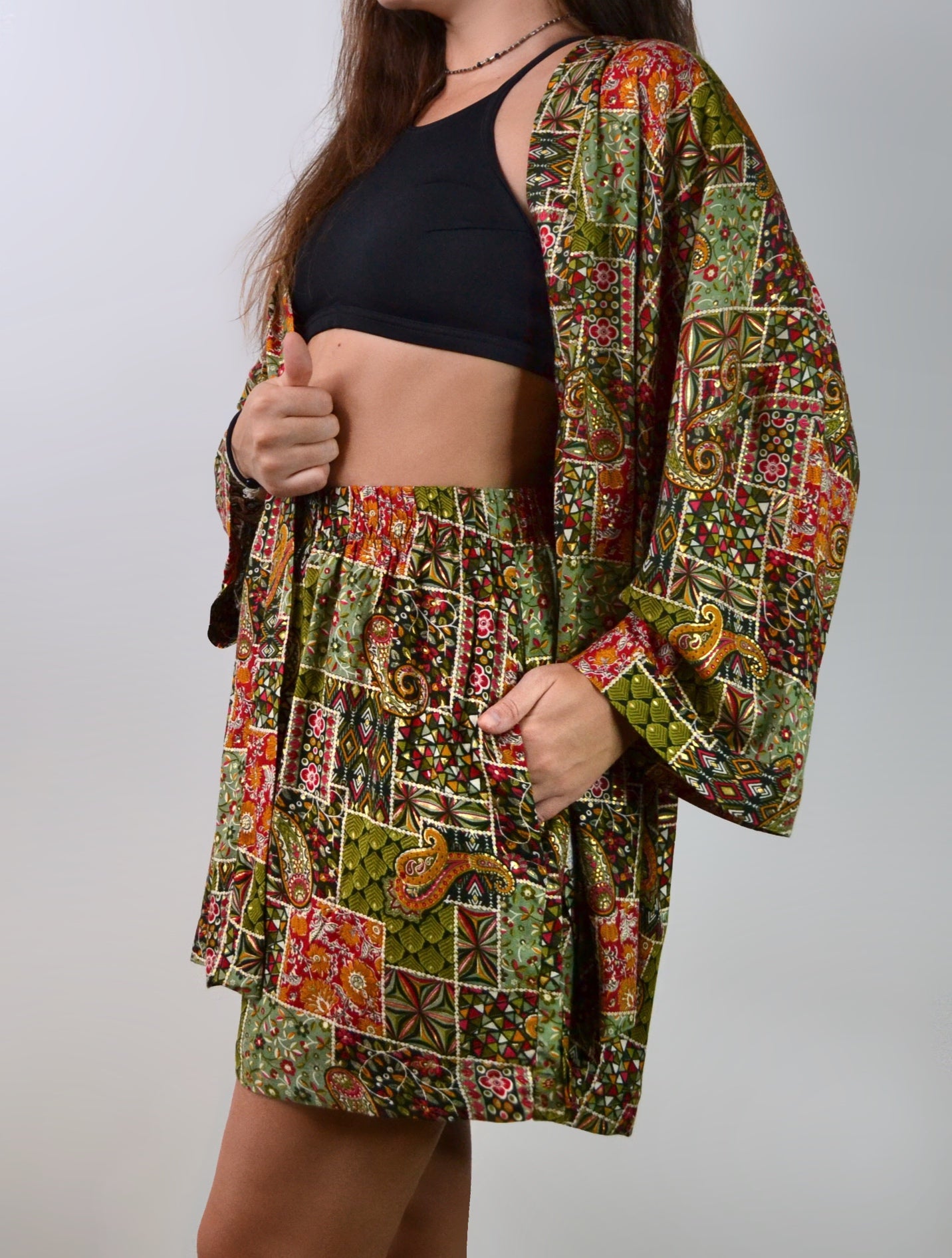 Kimono and shorts set / Summer pattern (premium cotton)