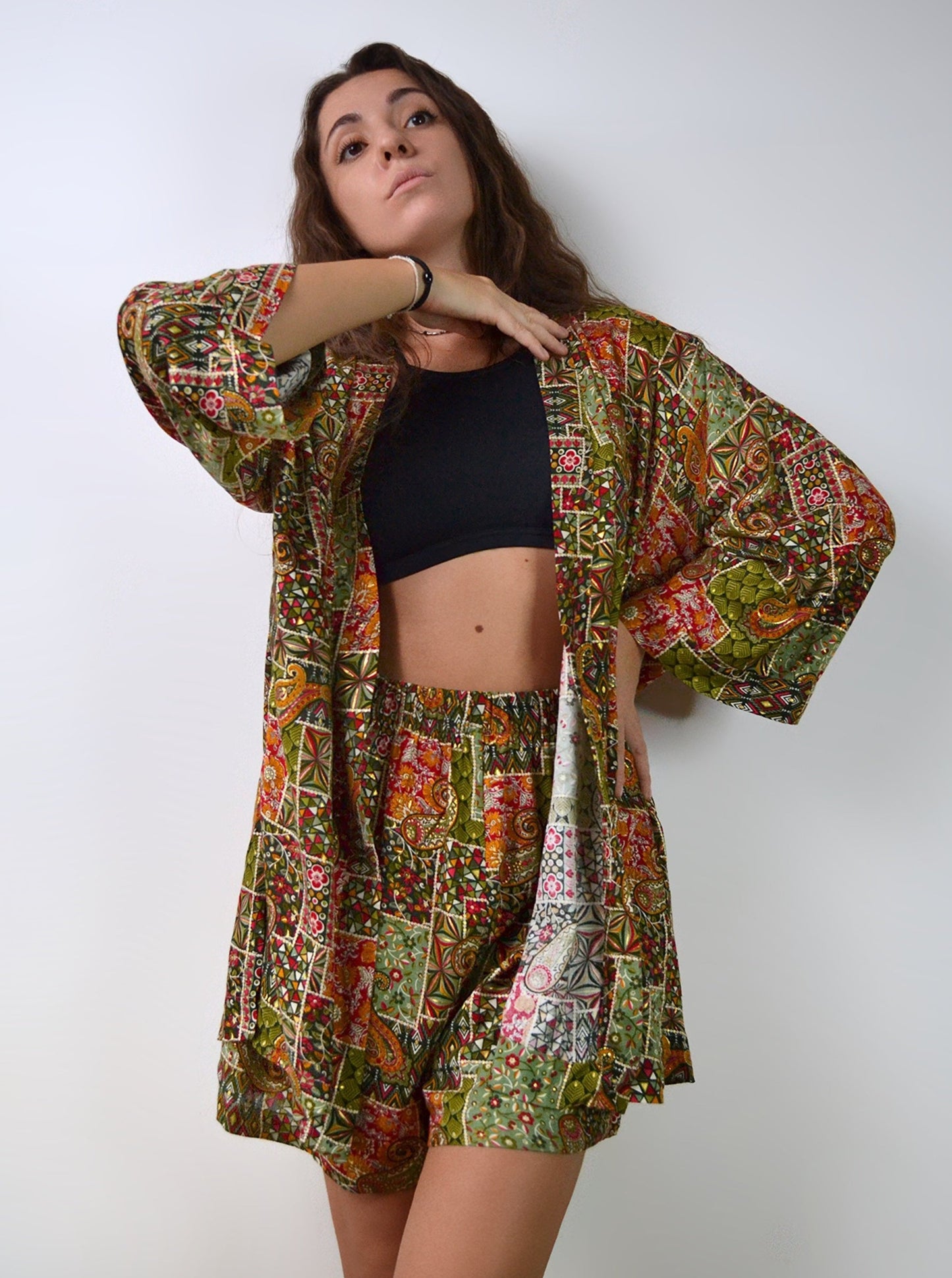 Kimono and shorts set / Summer pattern (premium cotton)