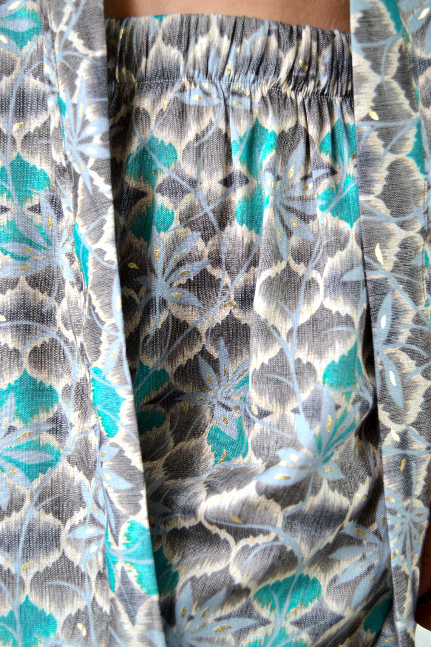 Kimono and shorts set / Sea and leaves (premium cotton)